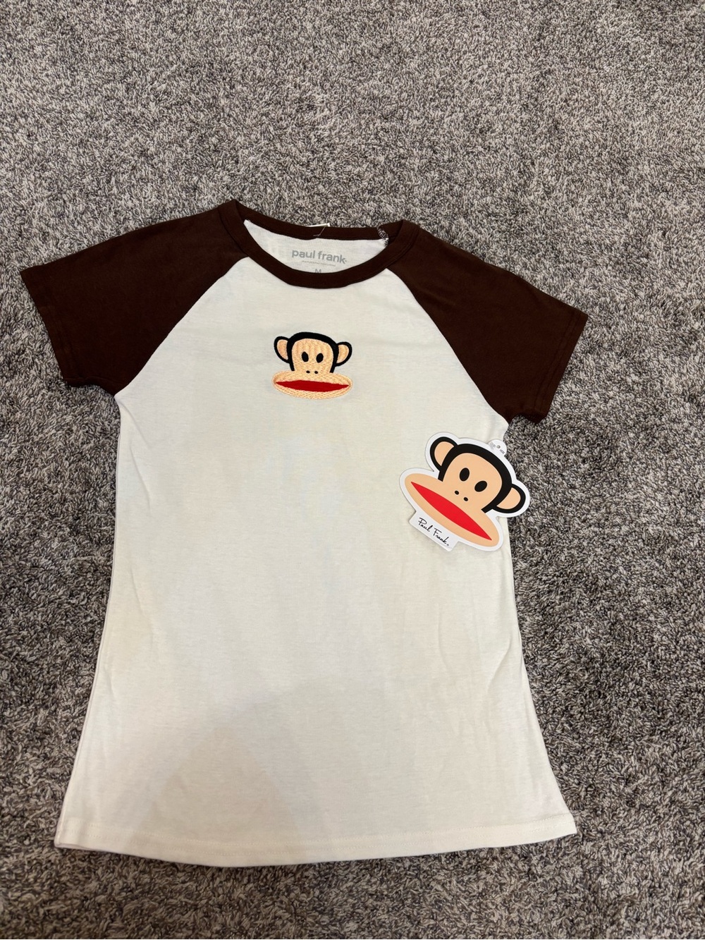 Paul Frank Women’s Short Sleeve Raglan Tee in Brown & Cream Sz Medium